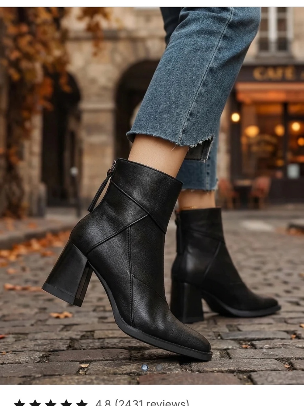 Elegant Black Leather Block Heel Ankle Boot - Women's